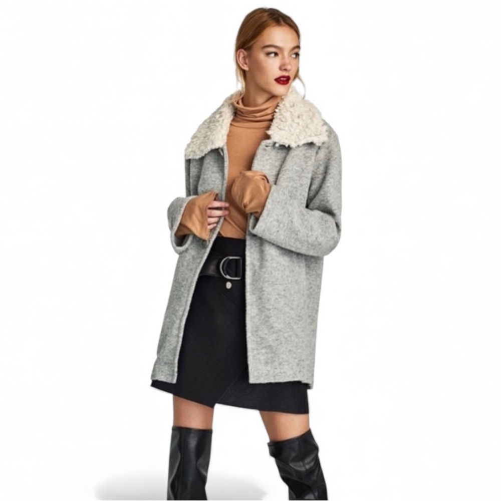 Zara Gray Coat with Cream Collar